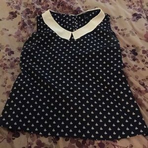 Sailor Sailboat boat print collared blouse